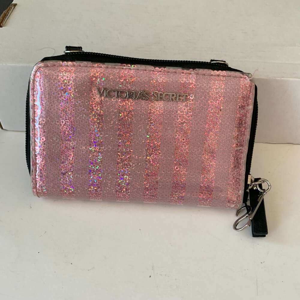 VICTORIA'S SECRET PINK SPARKLE SEQUIN SMALL PURSE WALLET PHONE HOLDER